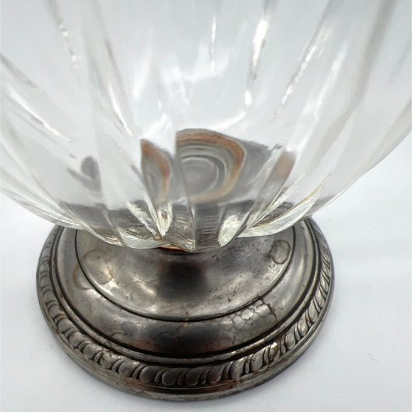 Vintage Saben Glass Creamer and Sugar Bowl Set with Silverplate Bases 3.5" - Picture 6 of 6